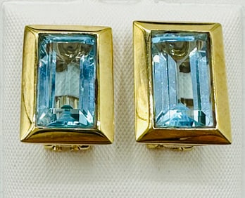 Pair of 14KT Yellow Gold Blue Topaz Earrings # 2645