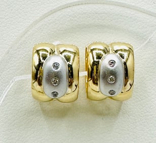 Pair of Natural Diamond Heavy Small Huggies Earrings, 14KT Yellow and White Gold # 2646