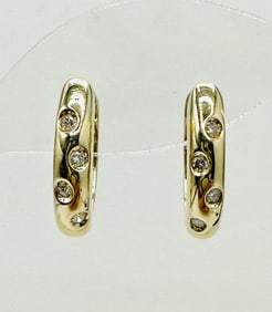 Pair of Natural Diamond Oval Huggies Earrings, 14KT Yellow Gold # 2647