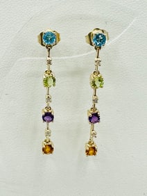 14KT Yellow Gold,Pair of Gemstone and Natural Diamond Drops Earrings # 2651