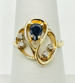 Natural Sapphire and Diamond Ring,14KT Yellow Gold # 2656