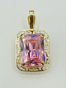 14KT Yellow Gold Pink Iced Pendant # 2662