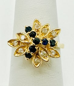 Natural Sapphire and Diamond Ring,14KT Yellow Gold # 2673