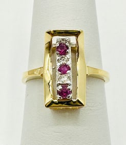 Natural Diamond and Ruby Ring,14KT Yellow Gold # 2674