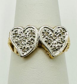 Natural Diamond Double Heart Ring,14KT Yellow Gold # 2684