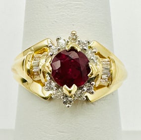 Natural Diamond and Ruby Ring,14KT Yellow Gold # 2687