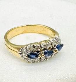 14KT Yellow Gold,Natural Diamond and Sapphire Ring # 2689