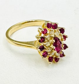 Natural Diamond and Ruby Ring,14KT Yellow Gold # 2700