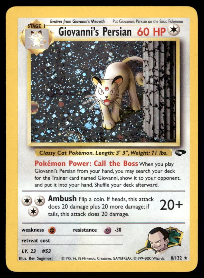 Giovanni's Persian Gym Challenge #008/132 Holo Pokemon Card: We offer combined shipping on multiple items. Buyers may also arrange their own shipping. LiveShipping is a separate and independent option for shipping that is NOT a part of the auction house or thei