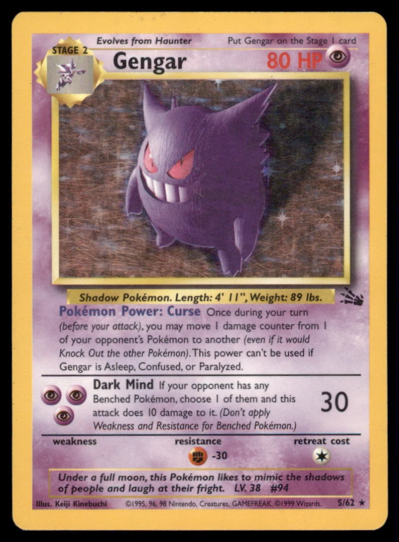 Gengar (20) Fossil #20/62 Holo Pokemon Card: We offer combined shipping on multiple items. Buyers may also arrange their own shipping. LiveShipping is a separate and independent option for shipping that is NOT a part of the auction house or thei