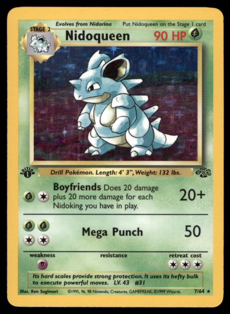 Nidoqueen 1st Ed. Jungle #07/64 Holo Pokemon Card: We offer combined shipping on multiple items. Buyers may also arrange their own shipping. LiveShipping is a separate and independent option for shipping that is NOT a part of the auction house or thei