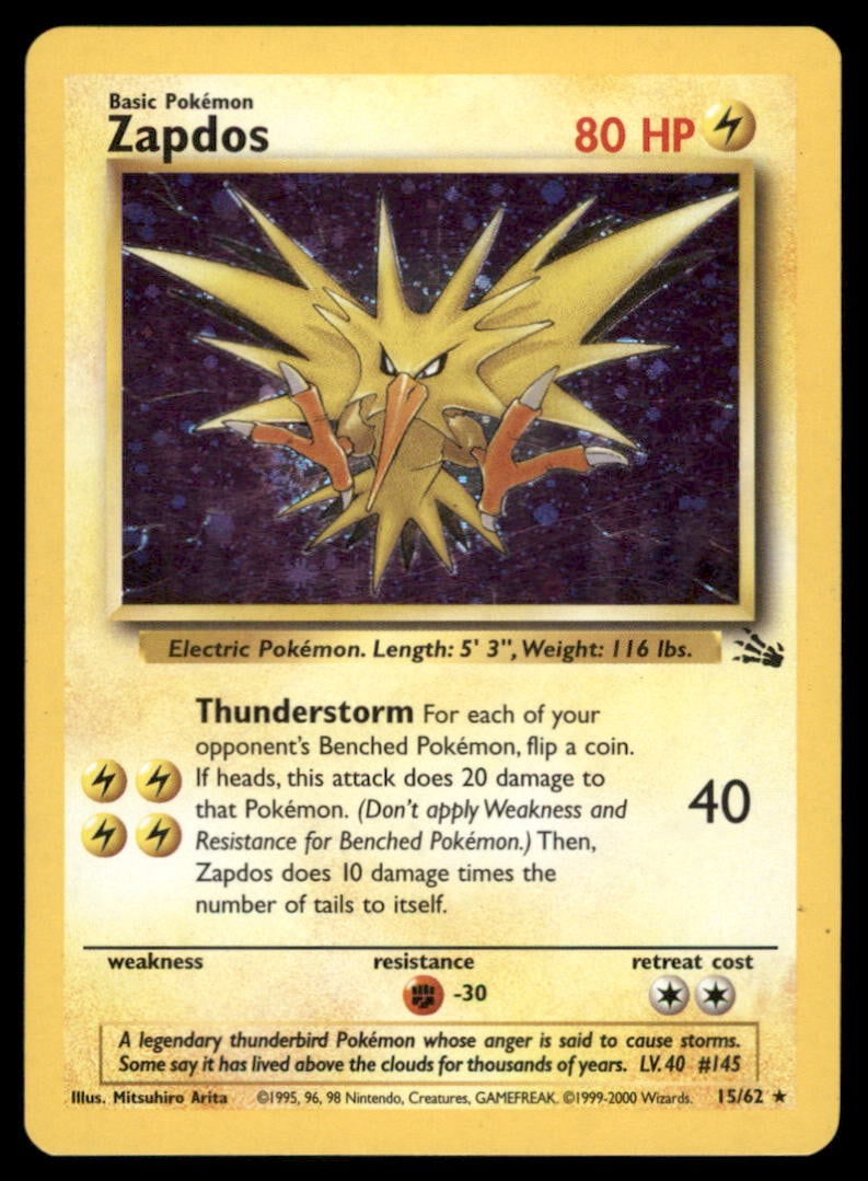Zapdos (15) Fossil #15/62 Holo Pokemon Card: We offer combined shipping on multiple items. Buyers may also arrange their own shipping. LiveShipping is a separate and independent option for shipping that is NOT a part of the auction house or thei