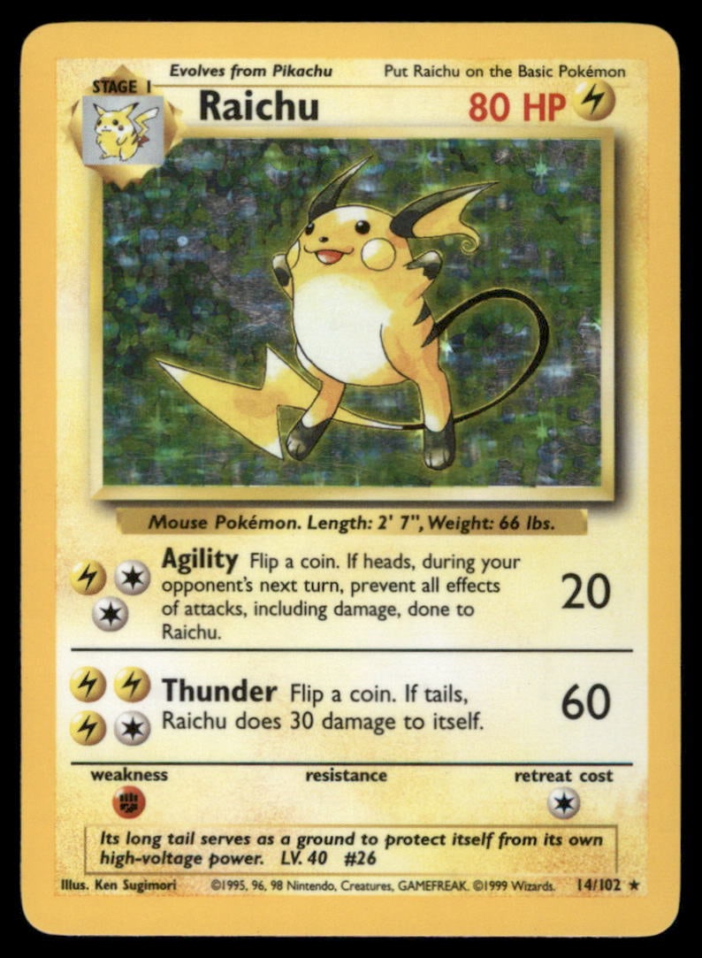Raichu Base Set #014/102 Holo Pokemon Card: We offer combined shipping on multiple items. Buyers may also arrange their own shipping. LiveShipping is a separate and independent option for shipping that is NOT a part of the auction house or thei