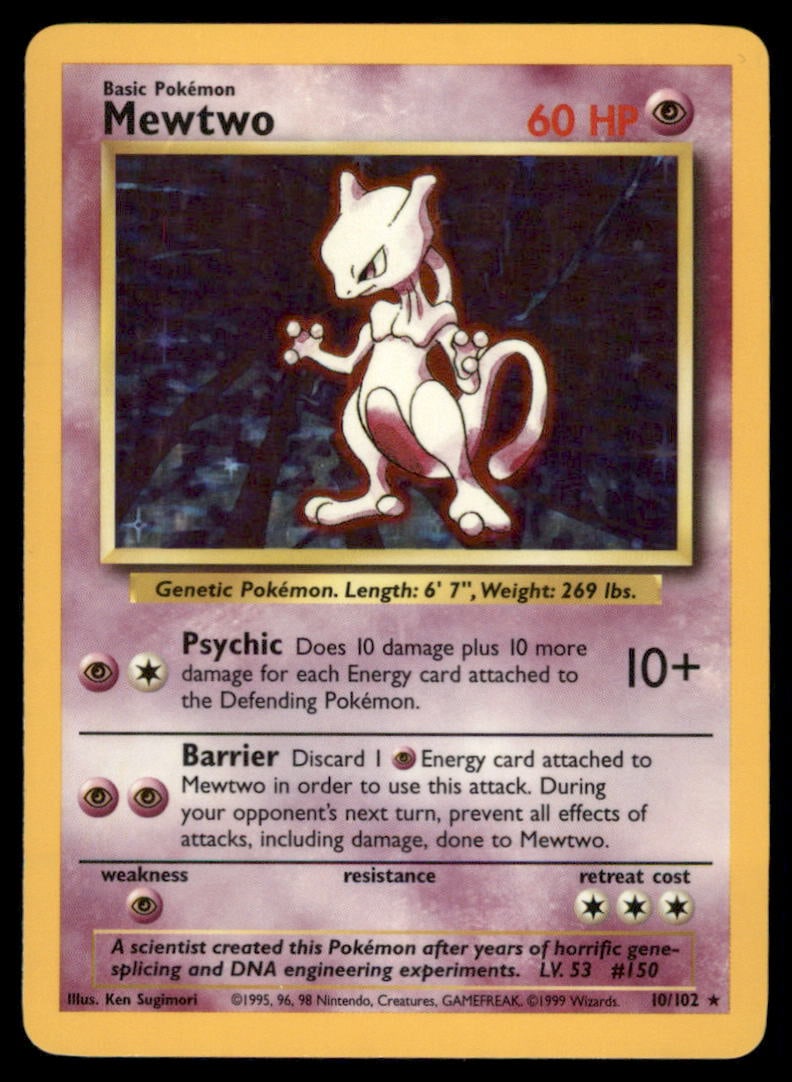 Mewtwo Base Set #010/102 Holo Pokemon Card (1 of 2)