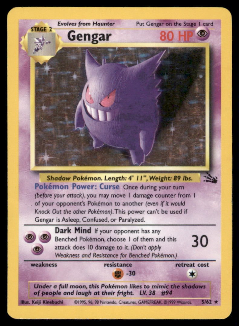 Gengar (5) Fossil #05/62 Holo Pokemon Card: We offer combined shipping on multiple items. Buyers may also arrange their own shipping. LiveShipping is a separate and independent option for shipping that is NOT a part of the auction house or thei