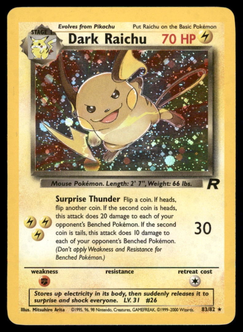 Dark Raichu Team Rocket #83/82 Holo Pokemon Card: We offer combined shipping on multiple items. Buyers may also arrange their own shipping. LiveShipping is a separate and independent option for shipping that is NOT a part of the auction house or thei