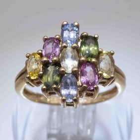 Vintage 14k Gold Multi Color Sapphire Ring