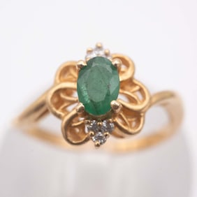 Vintage 14k Gold Natural Emerald Ring