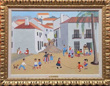 Vintage Molly McCann (1913 - 2005) Gouache On Board "Plaza General Franco Marbella"