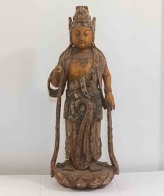 Antique Chinese Carved Wood Large Guanyin Sculpture