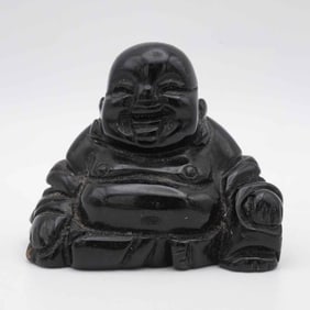 Old Chinese Carved Black Obsidian Buddha Sculpture