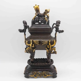 A Fine Chinese Xuande Inscribed Gilt Bronze Censer