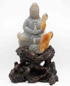 Large Vintage Chinese Carved Agate Guanyin Statue