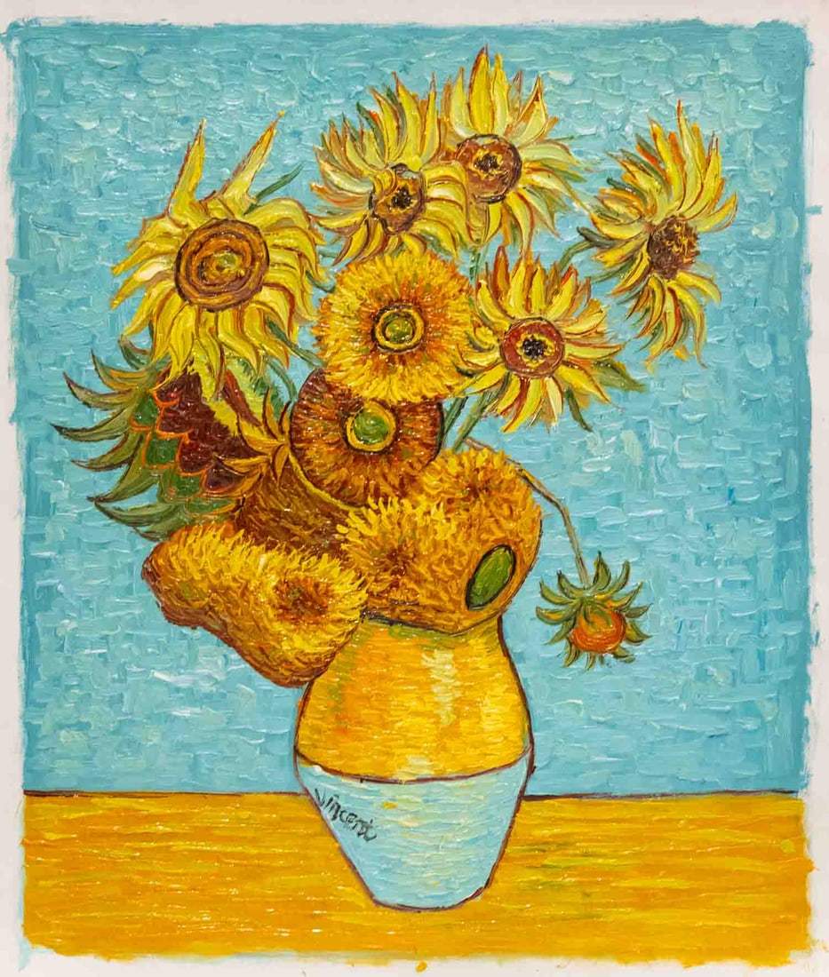 After Van Gogh Acrylic On Canvas "Sunflower": Title: Sunflower Medium: Acrylic On Canvas Size: 24 x 20 inches Condition: Great, hand painted, please check photo for condition reference Provenance: Combined shipping rate available. For affordable 