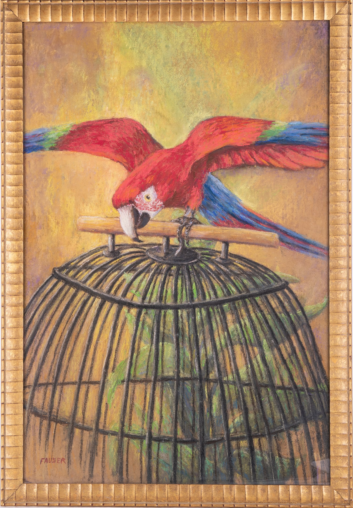 Vintage Impressionist Pastel On Paper "My Pet Macaw": Title: My Pet Macaw Medium: Pastel On Paper Size: 36 x 24 inches Frame: 39 x 27 inches Age: Vintage Condition: painting is in excellent condition. Signature: Signed Artist: Florence Fauser Provenance: