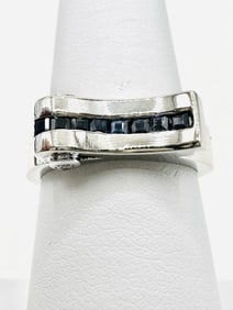 14KT White Gold Diamond Sapphire Fancy Ring Size 6.75 - J11312