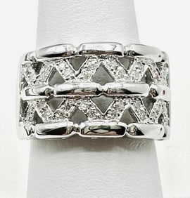 14KT White Gold Diamond Fancy Band Ring Size 6.25 - J11325