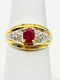 14KT Yellow Gold Oval Ruby and Diamond Ring Size 5.75 - J11346