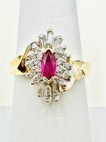 14KT Yellow Gold Natural Ruby And Diamond Ring Size 7 -J11382