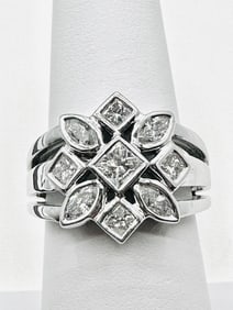 14KT White Gold Natural Diamond Fancy Ring Size 6.75 - J11388