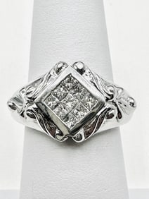 18KT White Gold Natural Diamond Fancy Ring Size 6 - J11391