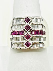 14KT White Gold Natural Ruby And Natural Diamond Men’s Ring Size 9.5 - J11410