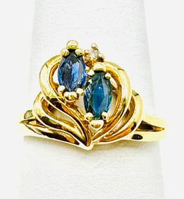 14KT Yellow Gold Natural Sapphire And Natural Diamond Lady’s Ring Size 6.5 - J11412