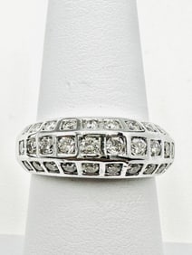 14KT White Gold Natural Diamond Lady’s Ring With 3-Row Diamond Size 6.5 - J11425