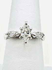 14KT White Gold Natural Marquis Diamond Engagement Ring Size 6.5 - J11431
