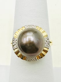 14KT Yellow Gold Freshwater Pearl Ring Size 6.75 - J11470