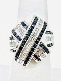 14 Karat White Gold Natural Diamond And Natural Sapphire Ring Size 6.25 - J11478