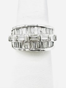 14Karat White Gold Natural Diamond Wide Band Ring Size 6.5 - J11479
