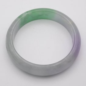 Chinese Translucent Green And Lavender Jade Bangle