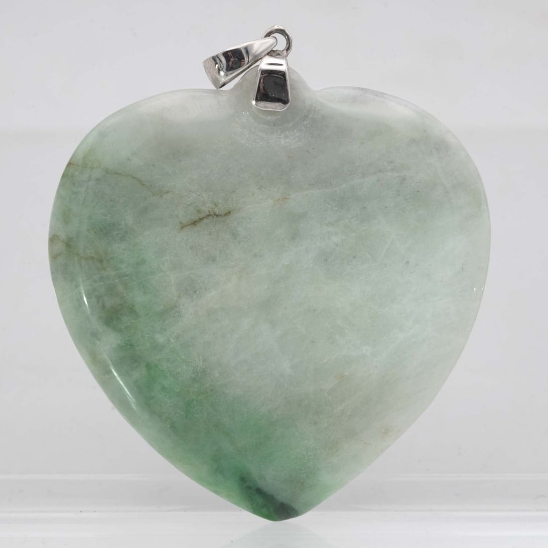 Chinese Carved Natural Green And White Jade Pendant With 14k White Gold Latch: Medium: Natural Green And White Jade Size: 1.7x1.7x0.3 inches Age/Detail: Chinese Carved Condition: great overall, check photo for condition reference. Provenance: Collection from Estate in Tribecca L