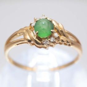 14K Gold Natural Type A Icy Green Jade Ring