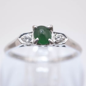 18k White Gold Natural Type A Green Jadeite Ring