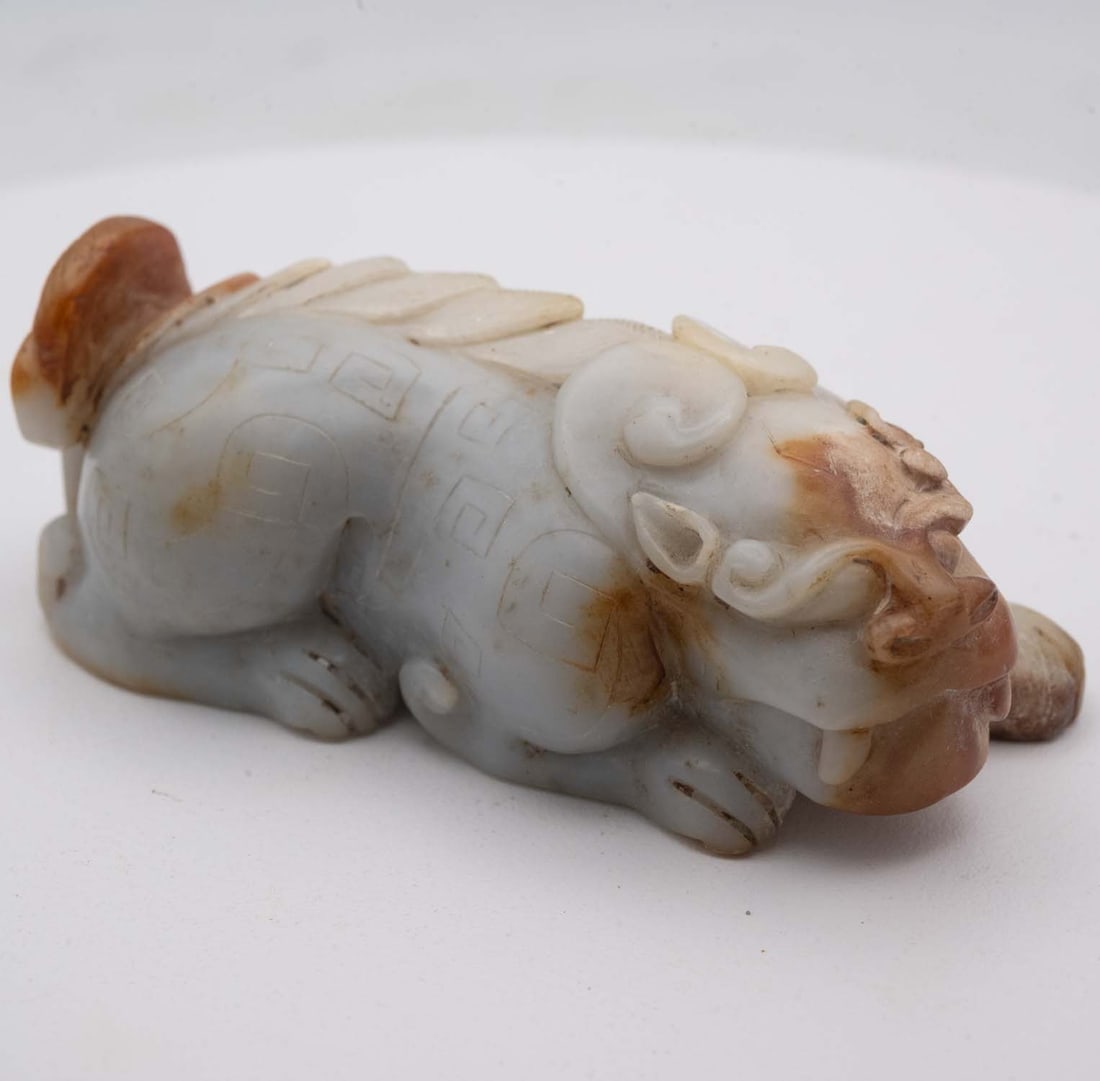 Antique Chinese Carved Jade Pixiu Figurine: Medium: Jade Size: 3.3x1.7x1.3 inches Age/Detail: Antique Chinese Carved Condition: great overall, check photo for condition reference. Provenance: Collection from Estate in Tribecca LiveShipping is N