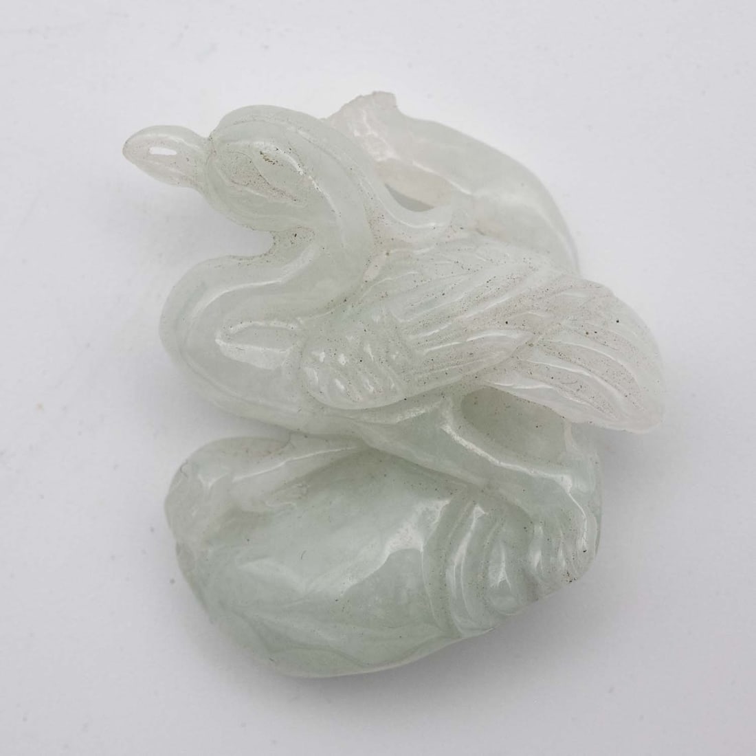 Chinese Carved Natural White Jadeite Bird Pendant: Medium: Natural White Jadeite Size: 1.3x1.3x0.5 inches Age/Detail: Chinese Carved Condition: great overall, check photo for condition reference. Provenance: Collection from Estate in Tribecca Please v