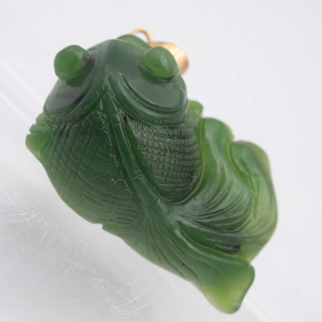 Chinese Carved Natural Icy Green Jadeite Gold Fish Pendant With 14k Gold Latch (1 of 9)