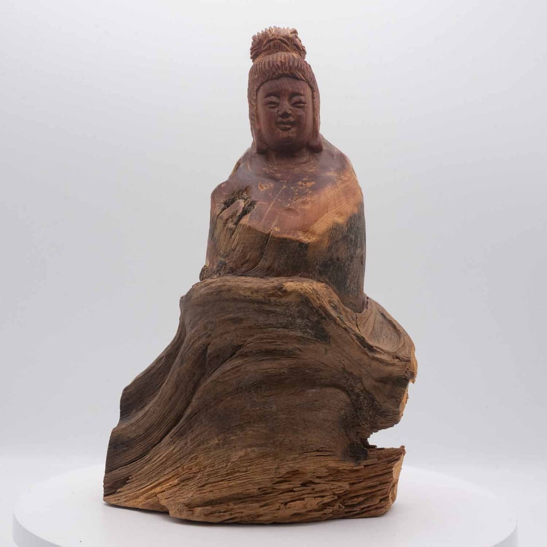 Antique Chinese Carved Wood Burl Deity Sculpture: Medium: Wood Burl Size: 8.3x5x3.5 inches Age/Detail: Antique Chinese Carved Condition: great overall, check photo for condition reference. Provenance: Collection from Estate in Tribecca LiveShipping i